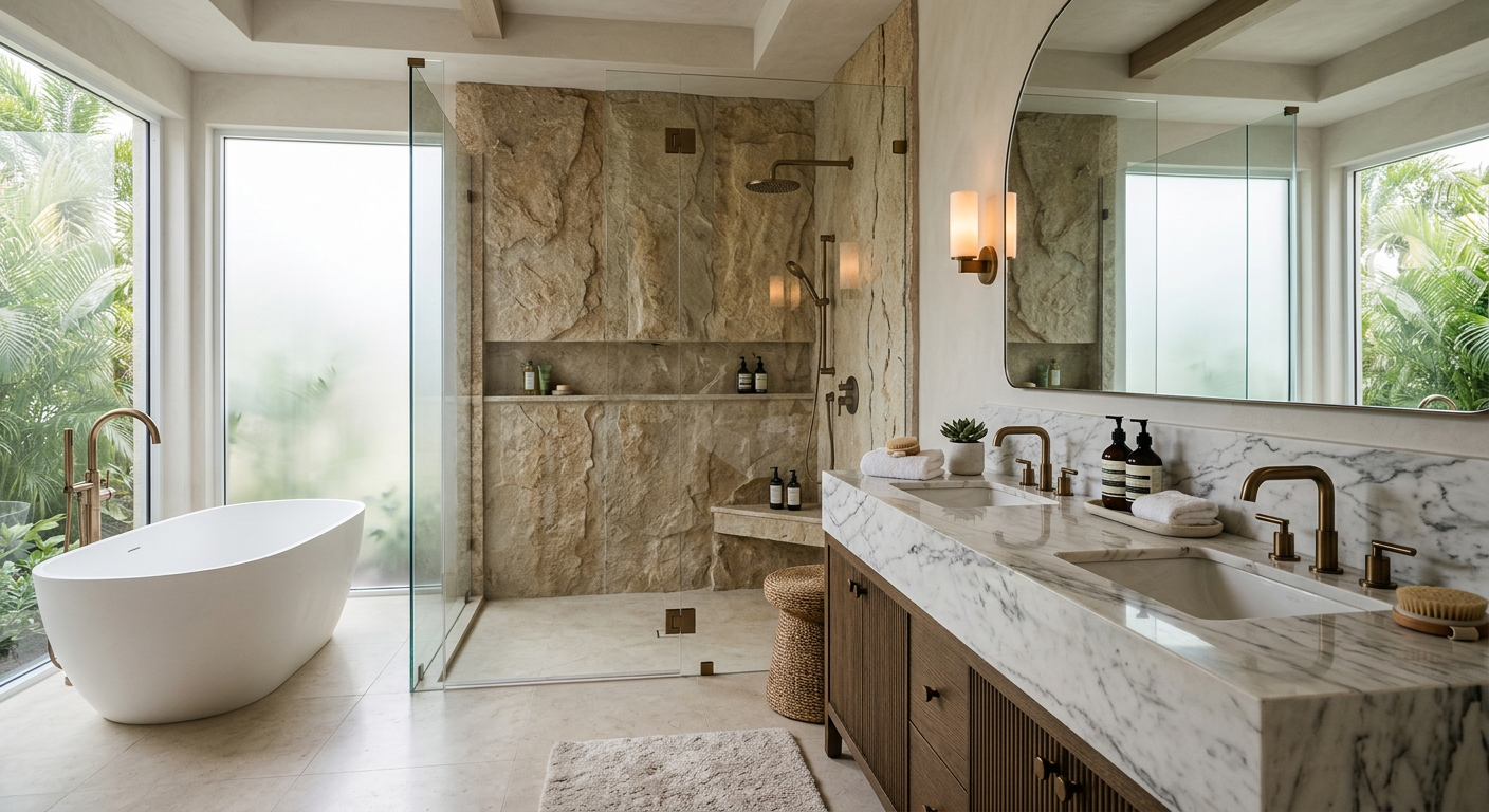 Sanctuary Stone: Unveiling Marble's Serenity vs. Quartzite's Resilience for Your Southwest Florida Bathroom Retreat